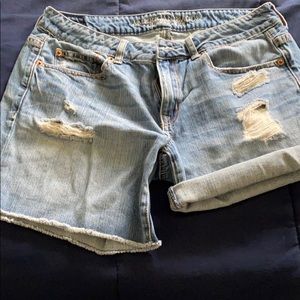 Distressed denim shorts